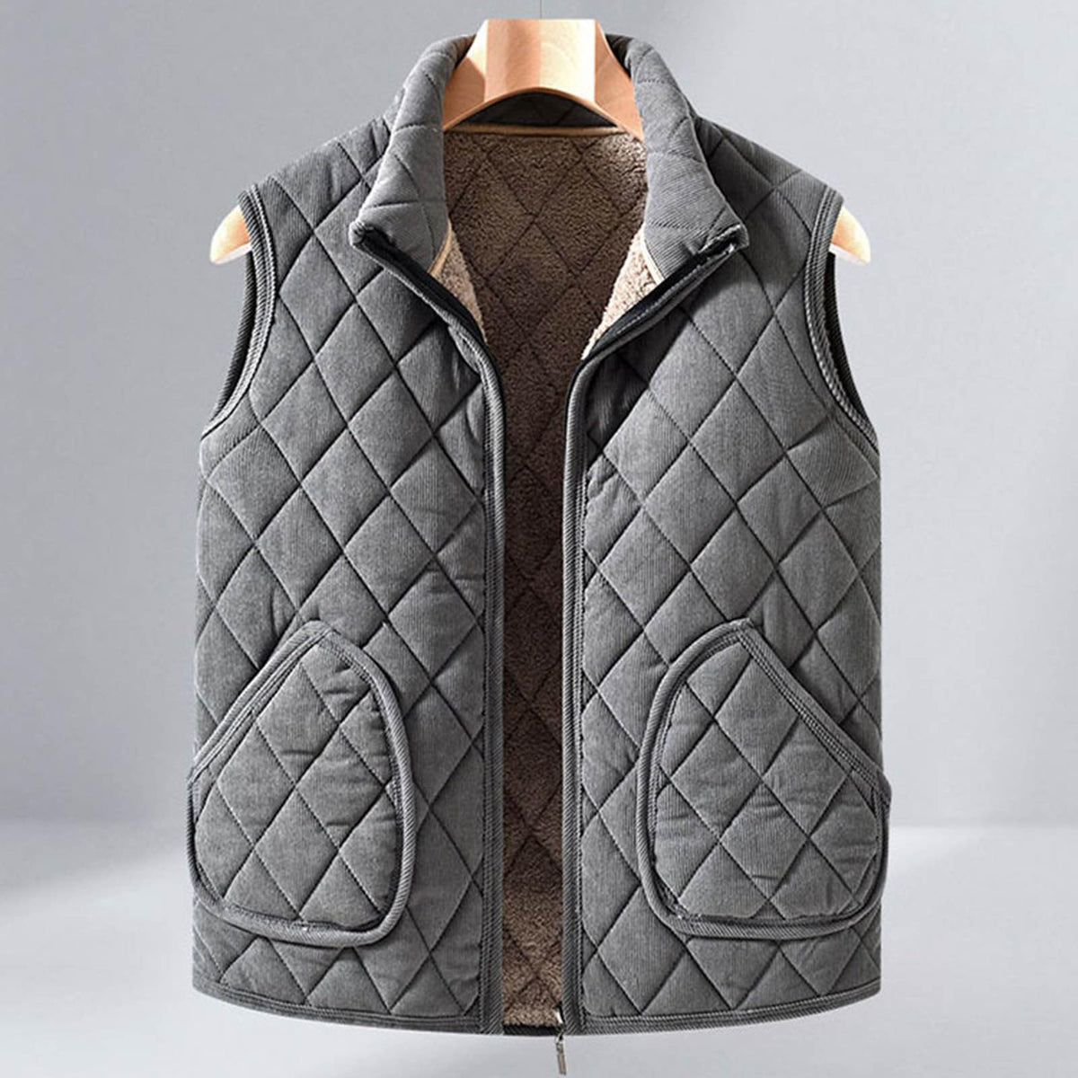Men's Diamond Quilted Vest Sherpa Lined Full Zip Sleeveless Jacket