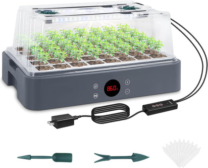 Seed Starter Tray with Grow Light, Heated Seed Starter Kit | Temperature Display, Humidity Dome Germination Kit