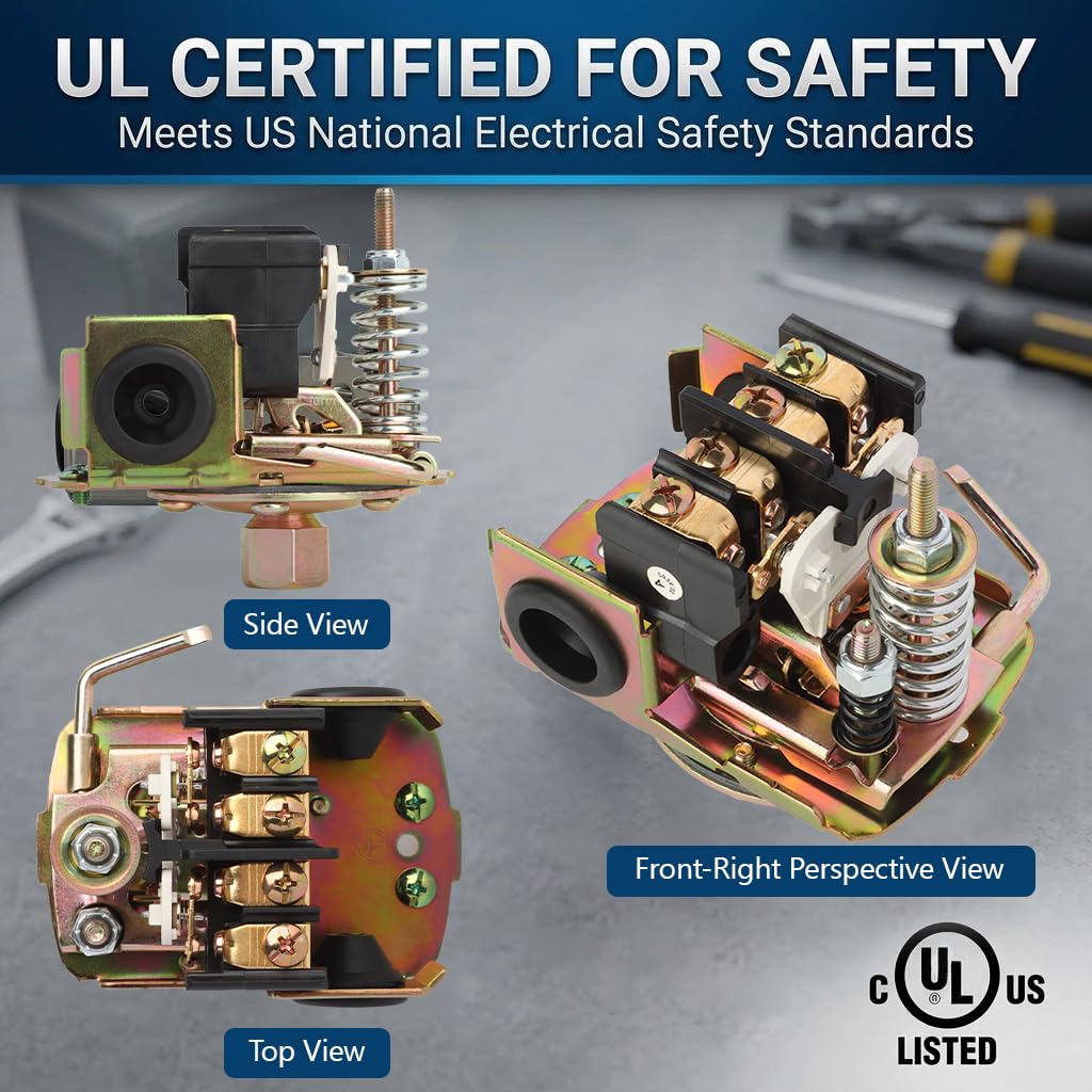 Pressure Switch Manual Reset Lever, 30-50 PSI, 1/4" FNPT, UL Certified
