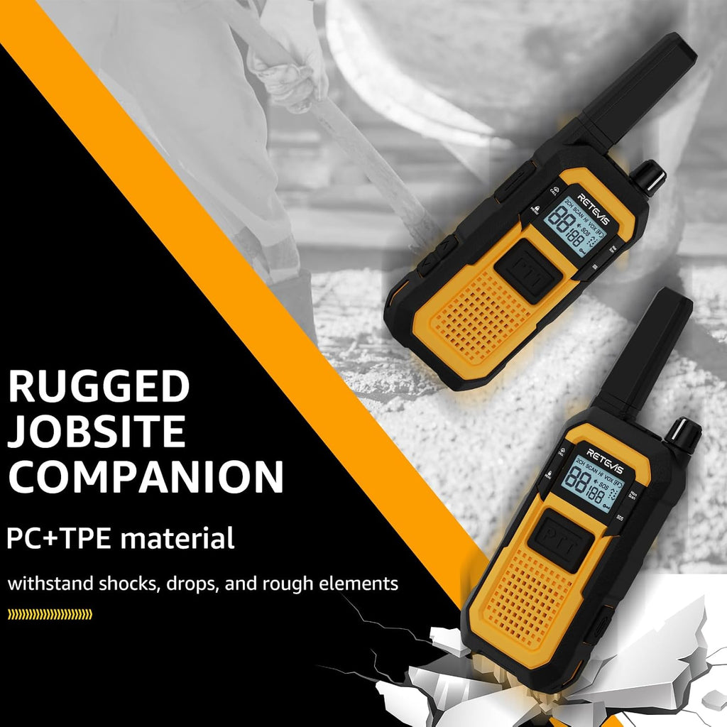RB48 Military-Standard & IP67 Waterproof Walkie Talkies Long Range | Heavy Duty FRS Two Way Radio for Construction