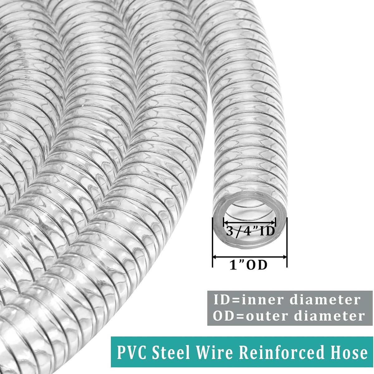 Suction Hose 3/4"id 5ft Clear Wire Reinforced PVC Vinyl Tubing