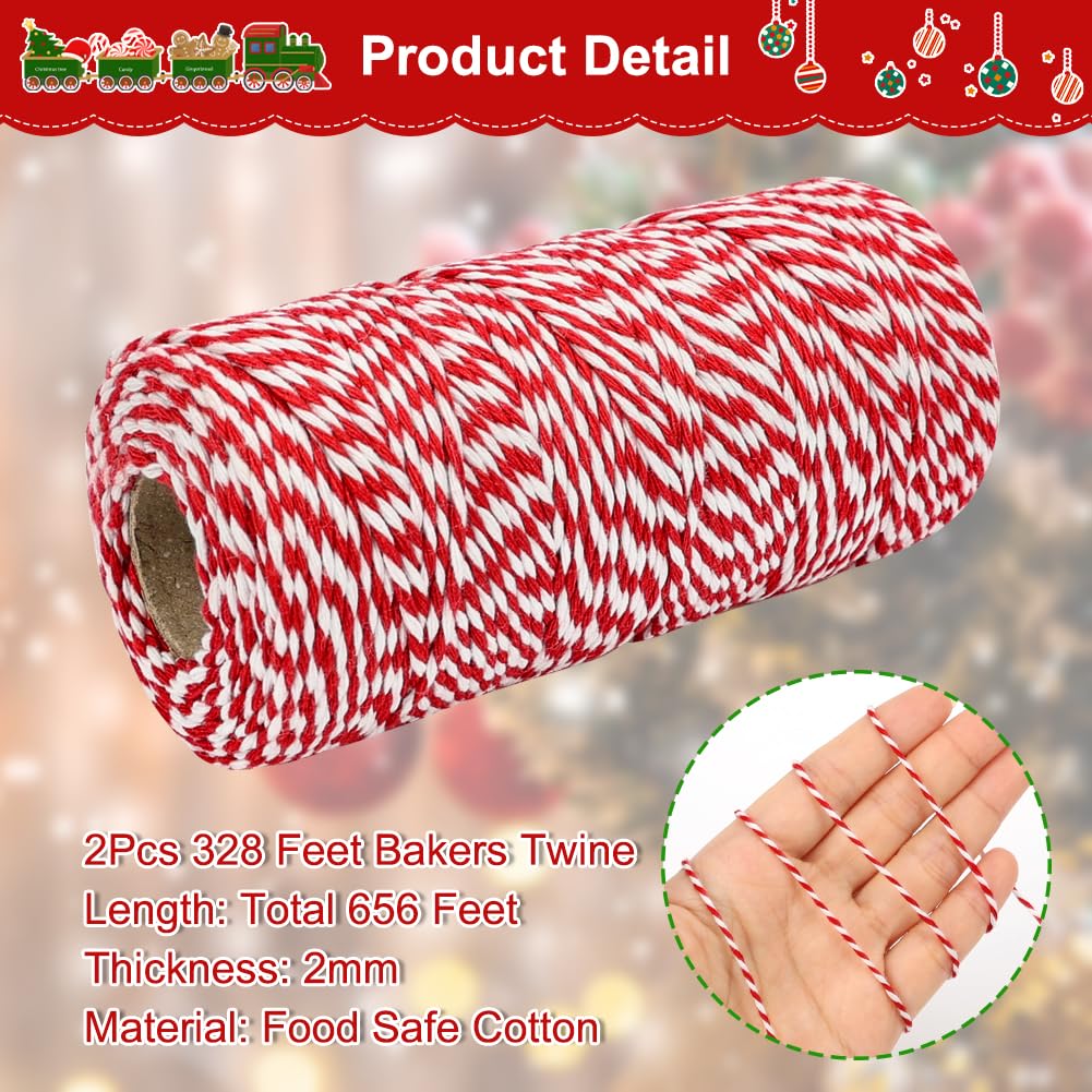 Red and White Butchers Twine, 2 Rolls, 656 FT, 2 mm Cotton String