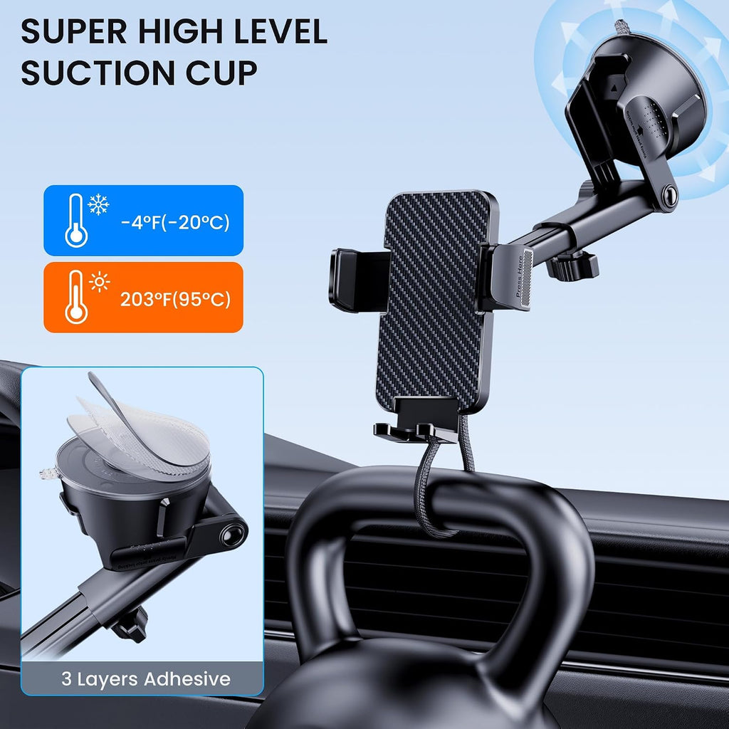 Phone Holders for Your Car [Military Grade Suction Ultra Strong Base] Cell Phone Car Holder 3 in 1