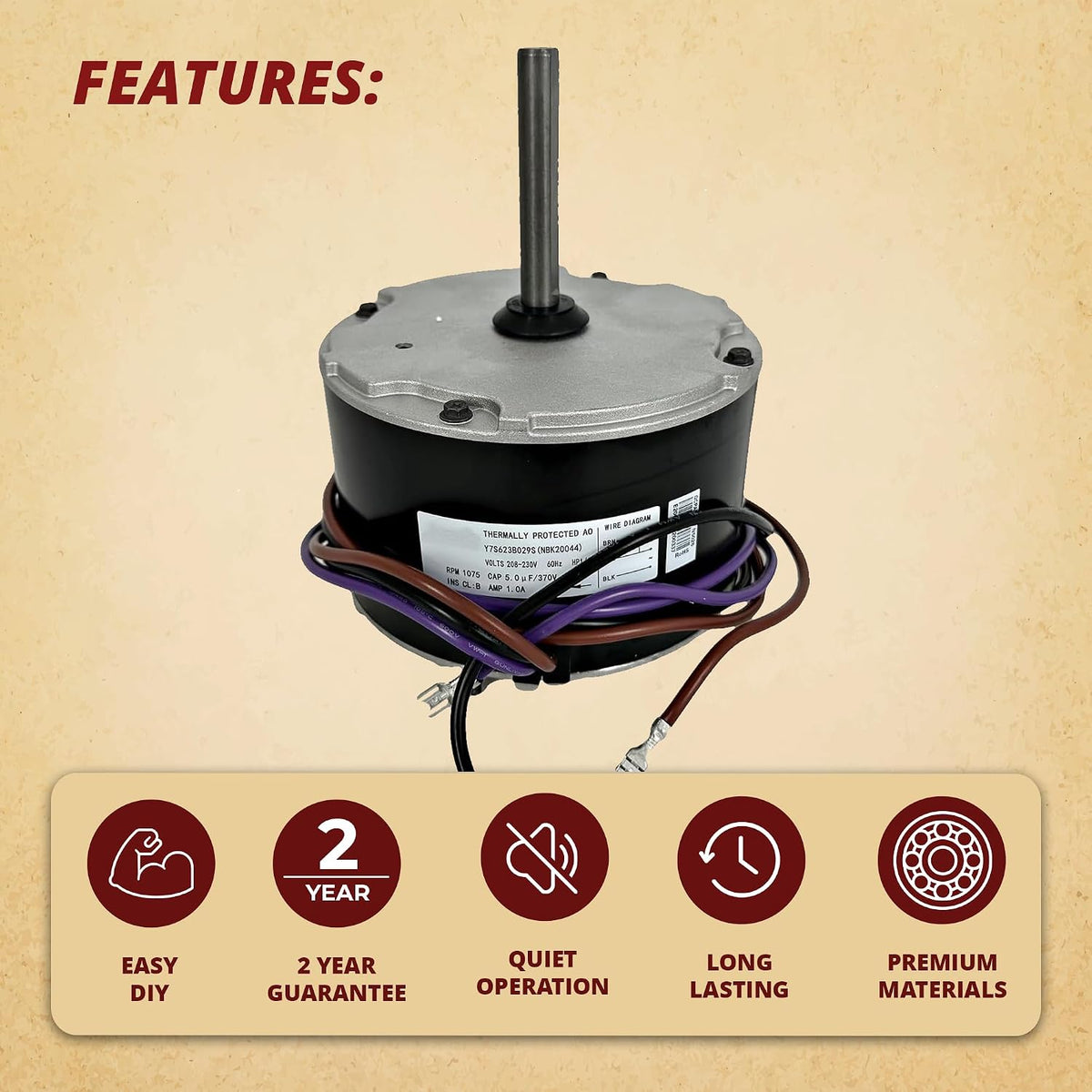 Genteq & Goodman 3S012 Motor, 1/6 HP, 208-230V