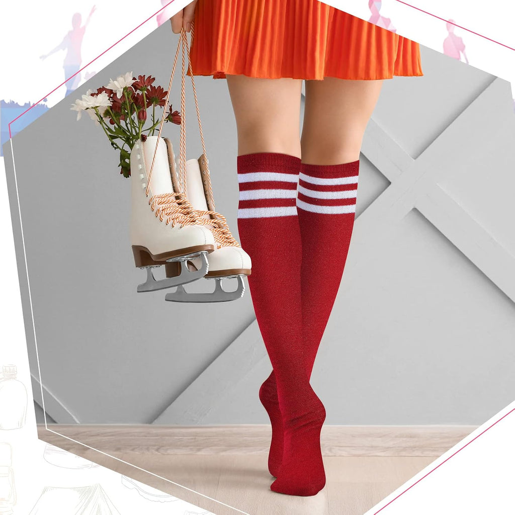 6 Pairs Knee High Socks for Women Uniform Team Outfit, Multicolor | Athletic Long Tube Socks with Colorful Stripes