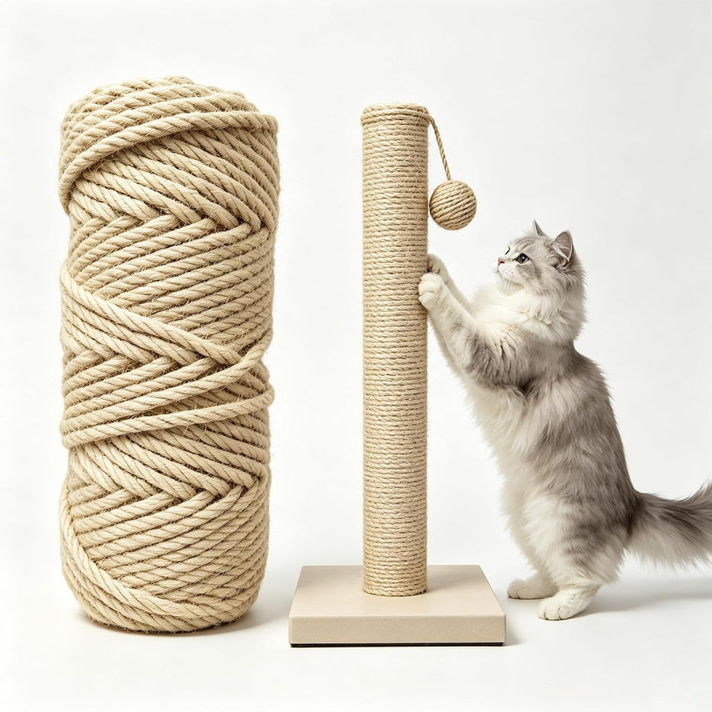 Natural Sisal Rope for Cat Scratcher 1/4 Inch (6 mm) X 164 Ft Twine Rope