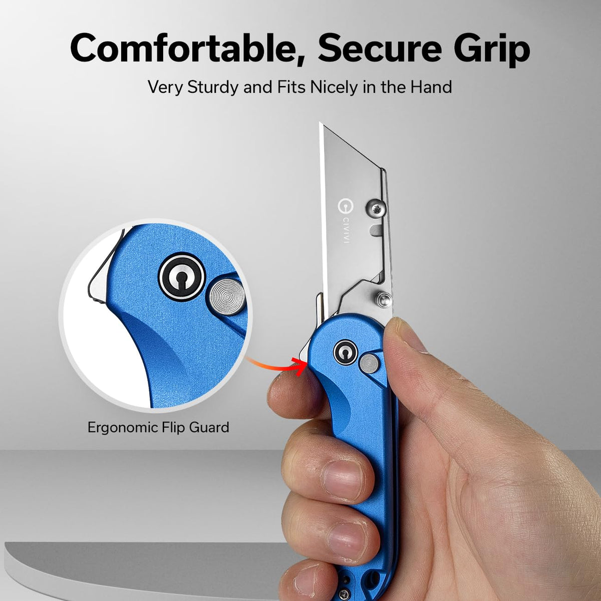 Elementum Folding Utility Knife Box Cutter, Blue Aluminum Handle