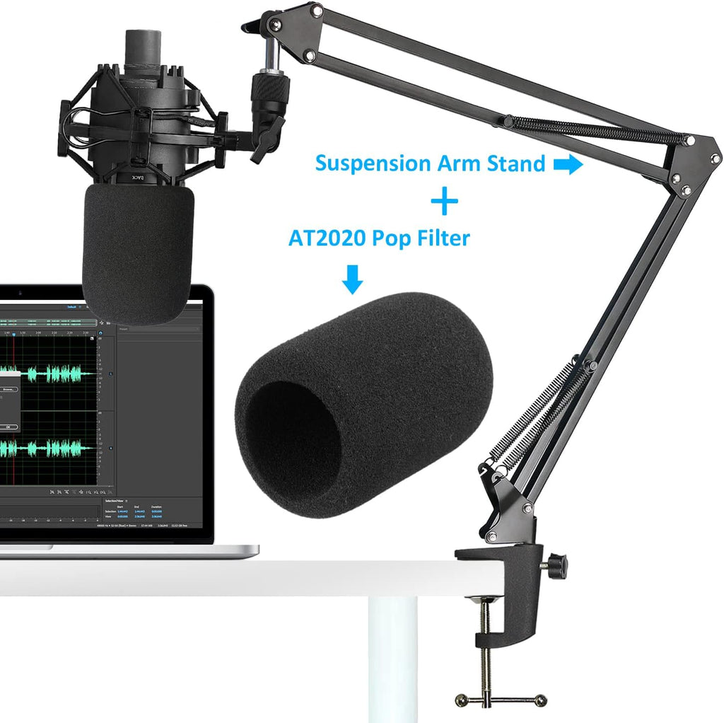 Boom Arm for Audio-Technica AT2020/AT2040, Mic Arm with Foam Cover | Suspension Boom Scissor Arm Stand with Pop