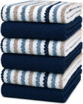 Bumble Kitchen Towels 6 Pack 100% Cotton 16"x26" - Blue Wide Stripe | 430 GSM Soft Kitchen Hand Towels with Hanging