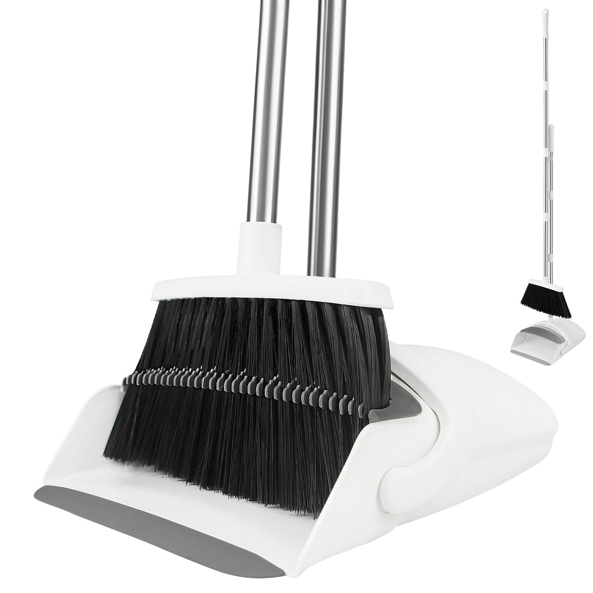 Broom and Dustpan Set, 52" Adjustable Handle Broom, White