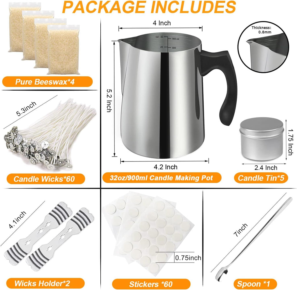 Candle Making Kit with Melting Pouring Pot&Beeswax&5pcs Candle Tins | Candle Making Kit for Home Decor&Gift,Bees Wax