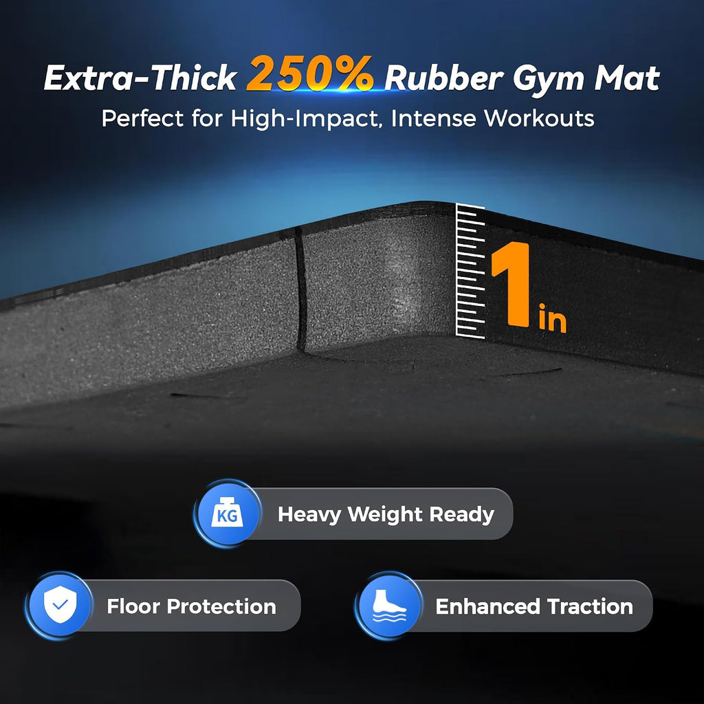 1" Extra-Thick Rubber Top Exercise Mat, Puzzle Gym Flooring for Home Gym, Gym Mat for Workout Equipment, Interlocking