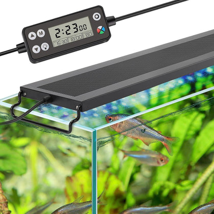 Auto On Off LED Aquarium Light, Full Spectrum Fish Tank Light with LCD Monitor, 24/7 Lighting Cycle, 7 Colors