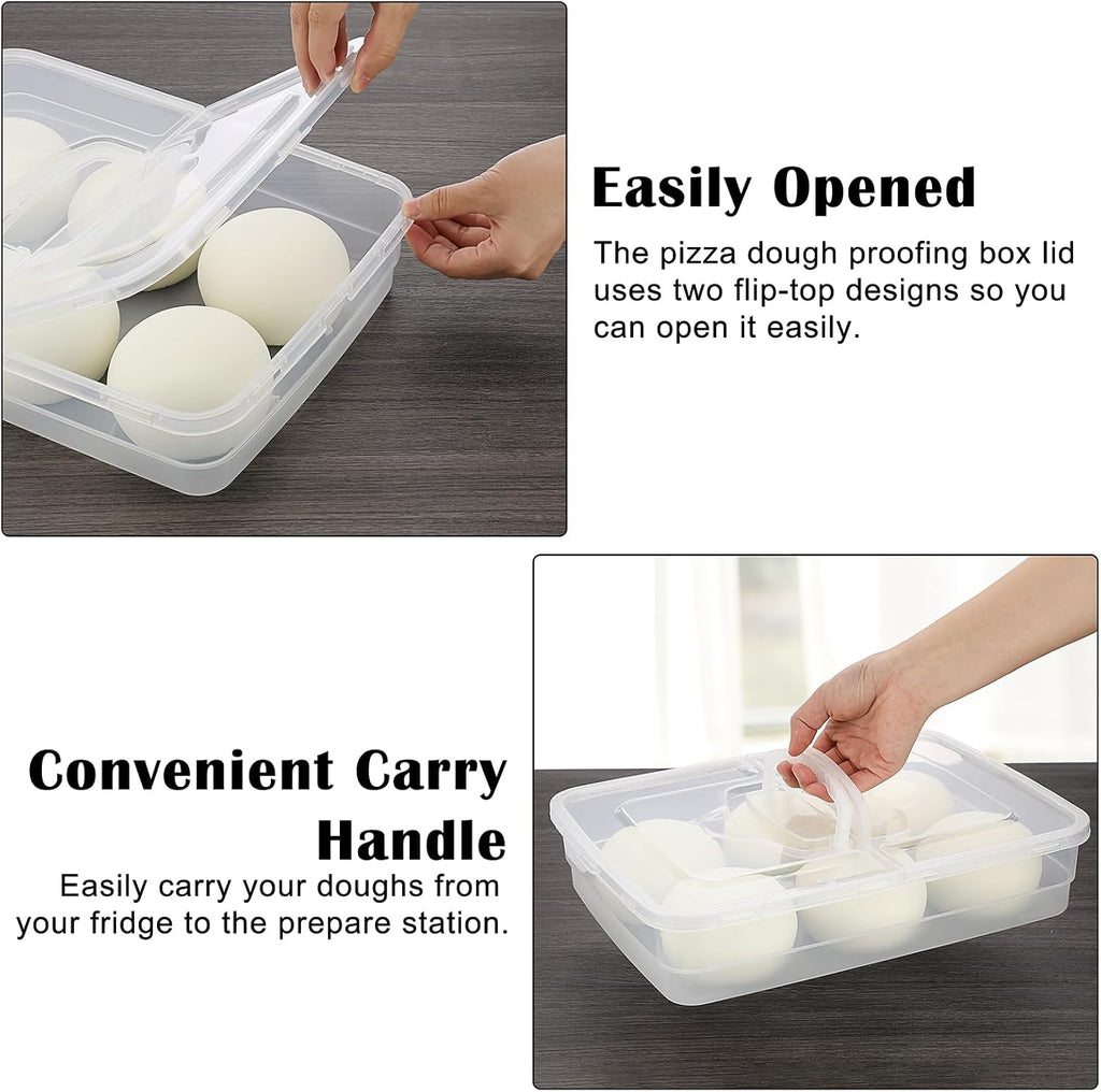 Pizza Dough Proofing Box, 14 x 10.3Inch Large Capacity Container, Fits 4-6 Dough Balls, Household Tray With Carry Handle