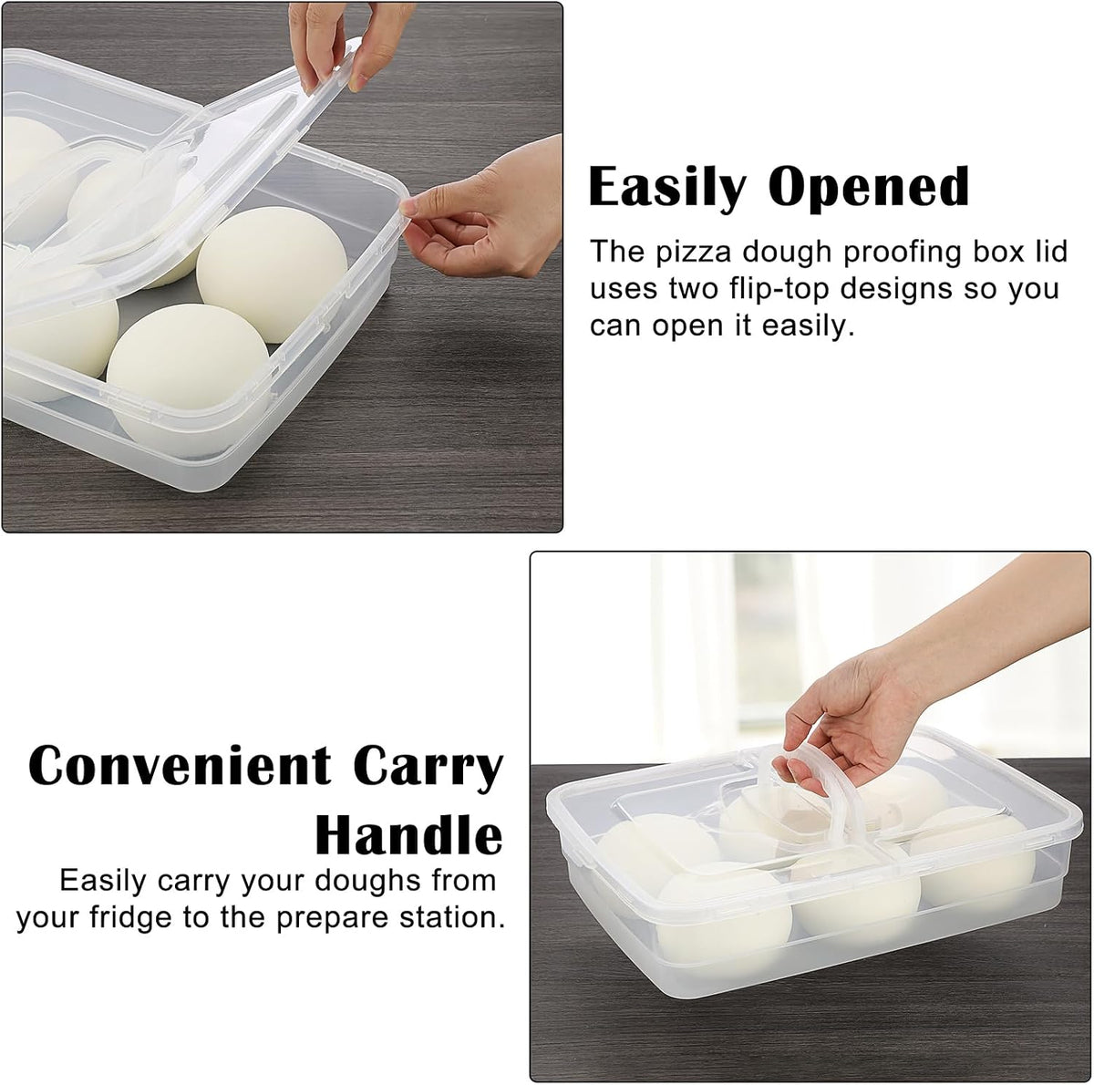 Pizza Dough Proofing Box, 14 x 10.3Inch Large Capacity Container, Fits 4-6 Dough Balls, Household Tray With Carry Handle