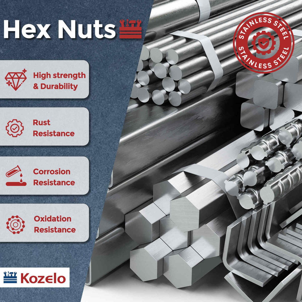 Kozelo 170pcs[M8-1.25] Hex Metric Nuts 304 Stainless Steel Silver