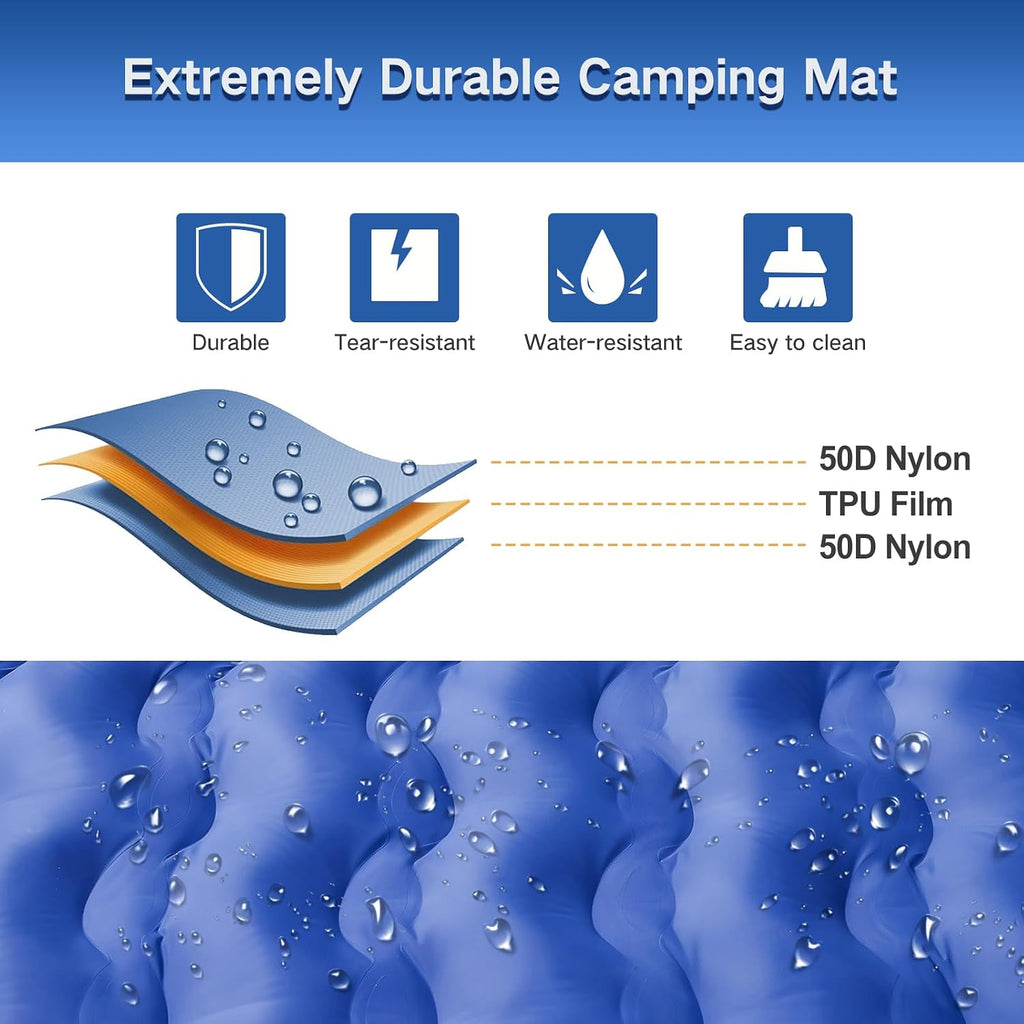 Double Sleeping Pad Camping, Self Inflating 6'' Extra-Thick 2 Person Pillow Built-in Foot Pump Waterproof Inflatable