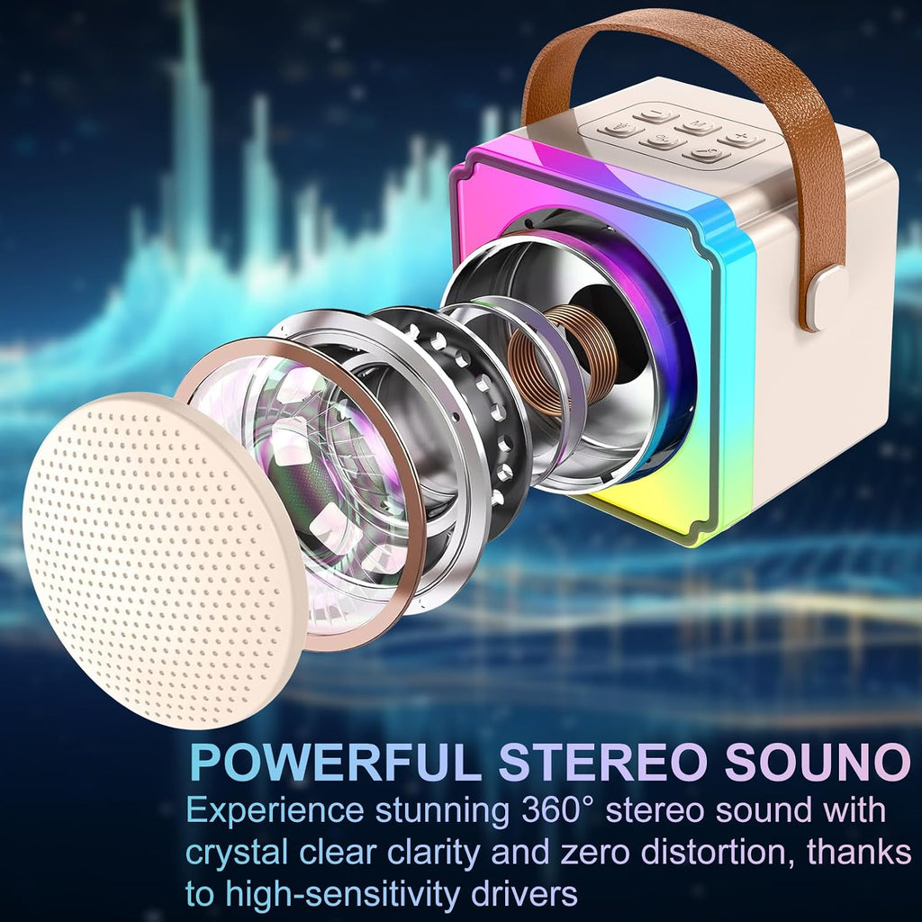 Mini Karaoke Machine for Kids Adults, Portable Bluetooth Speaker with 2 Wireless Microphones, Birthday Toys for Girls