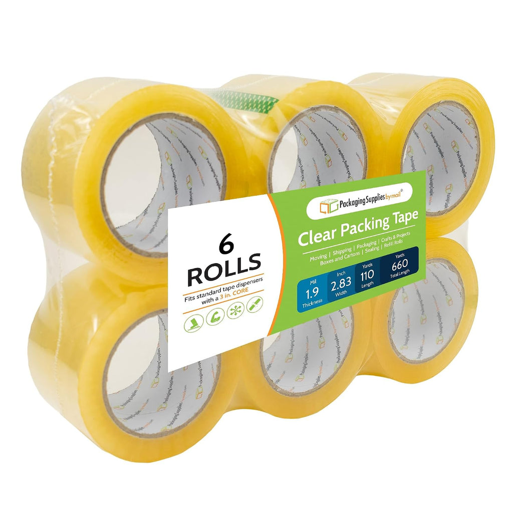 PSBM Clear Packing Tape, 6 Rolls, 1.9 Mil Thick, 2.83 Inch Wide, 110 Yards Per Roll, Total 660 Yards, Heavy Duty Tape