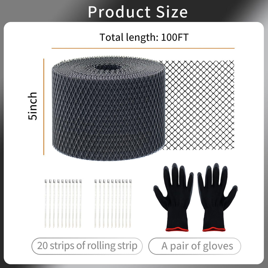 Jade.M.Lua 5 Inch ×100 Ft Gutter Guard Mesh Roll, Leaf Filter with Installation Screws