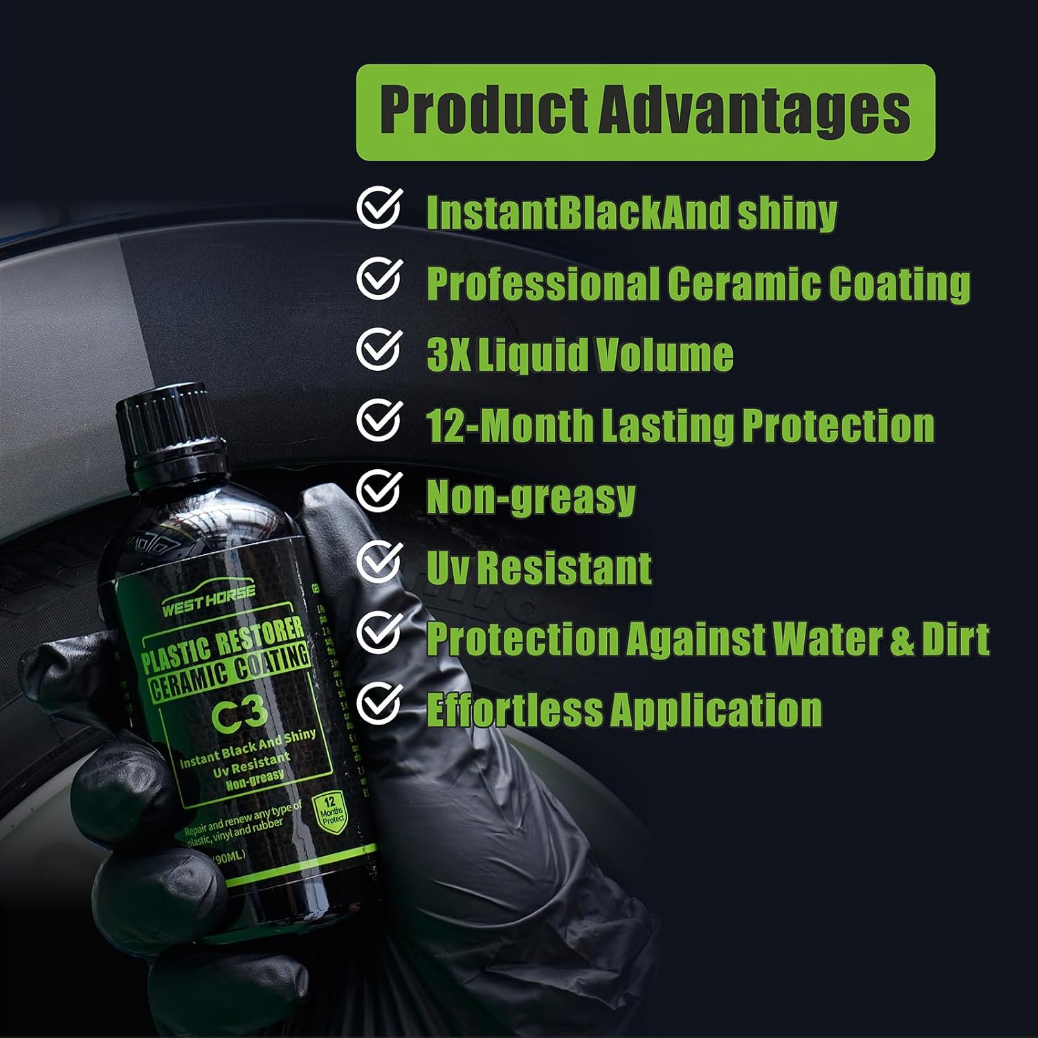 90ml Ceramic Plastic Restorer Car Trim Restorer Kit | 12-Month UV Protection, 3 fl oz, Professional Grade
