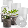 60 Pack Clear Nursery Pots with Humidity Domes, 4 Inch Plastic Plant Pots with Drainage Holes for Seedlings