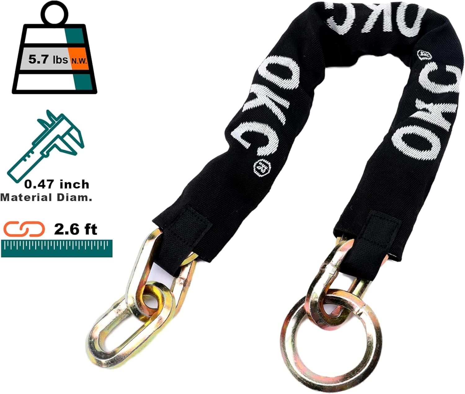 Maximum Heavy Duty Security Chain 2.6 ft x 1/2 in Thick, Hardened Alloy Steel Lock Chain, Cut Proof Chain Ideal for