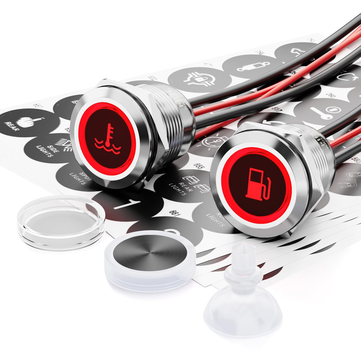 FILN 2PCS 19mm LED Latching Push Button Switch 12V 24V IP67 Red