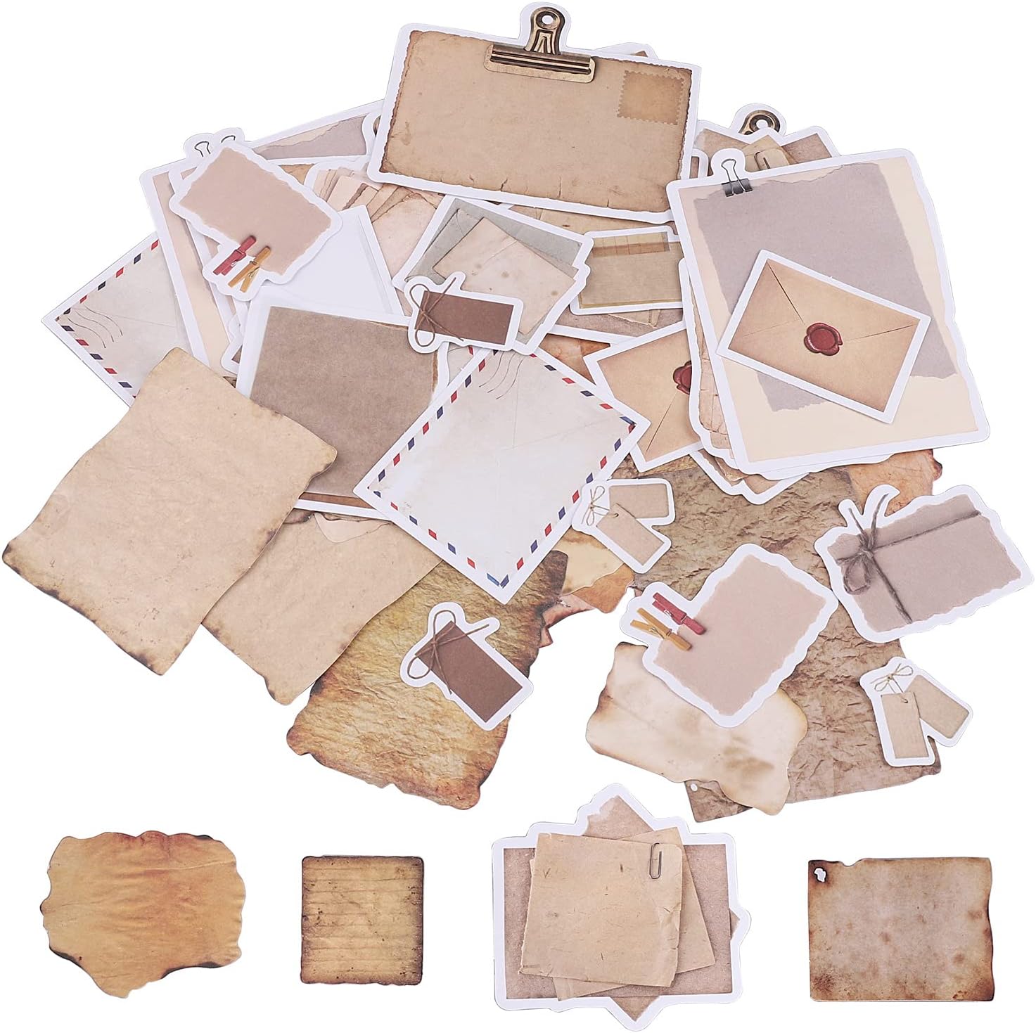Vintage Scrapbook Paper Stickers, 90 Pcs Antique Looking Aged Paper Classic Old Writing Sticker for Scrapbook
