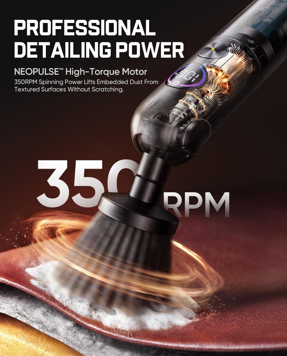 Flip G10 Nano AutoCare Cordless Electric Car Interior Detailing Brush, Dual-Speed with 8 Brush Heads, Adjustable