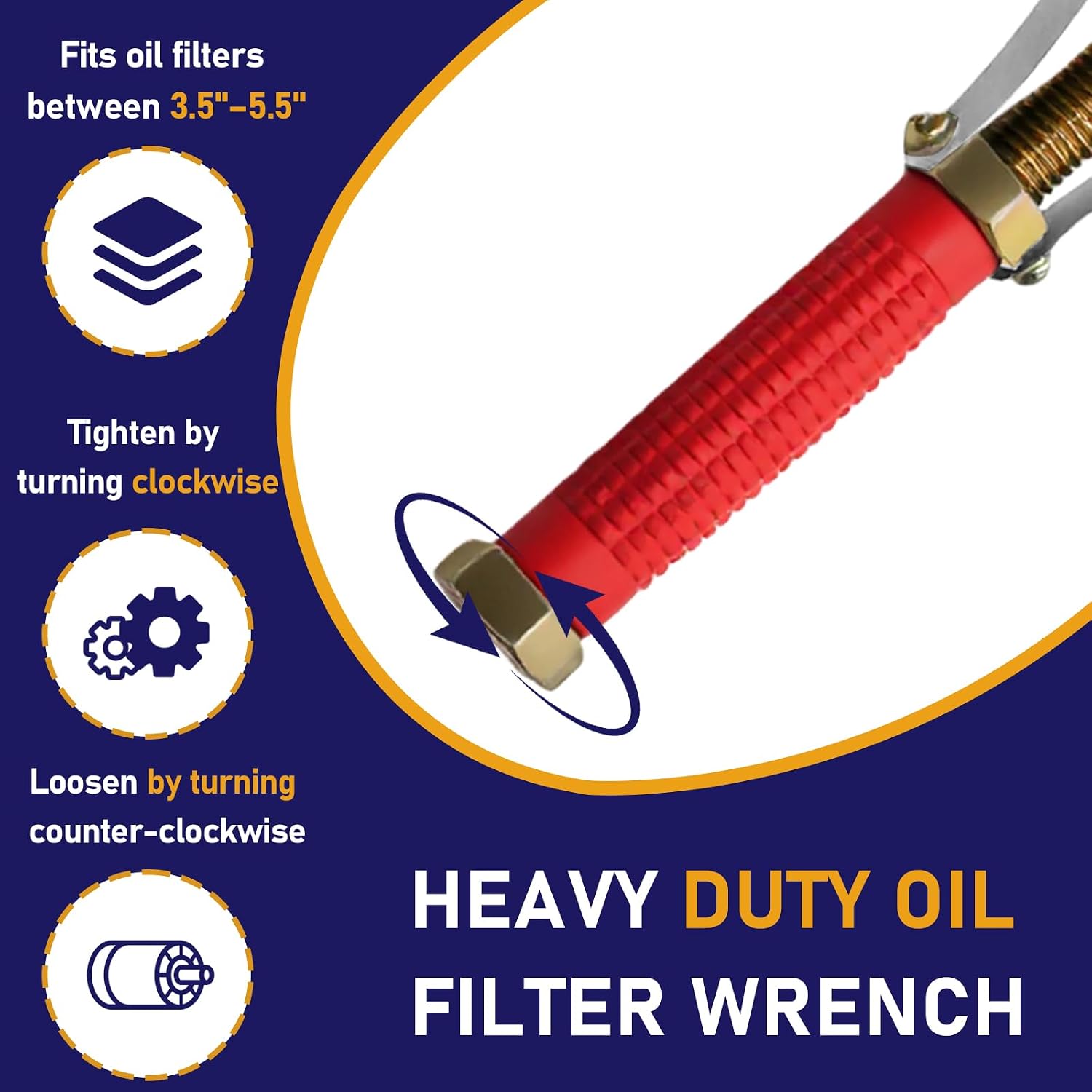 Heavy Duty Adjustable Oil Filter Wrench, Fits 9–15 cm Filters, Universal Strap Removal Tool for Larger Vehicles