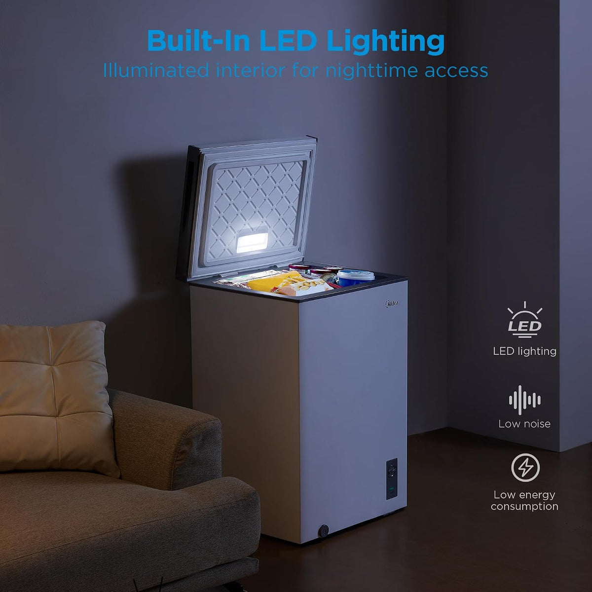 3.5 Cu.ft Chest Freezer, Fridge Freezer Convertible with LED Light