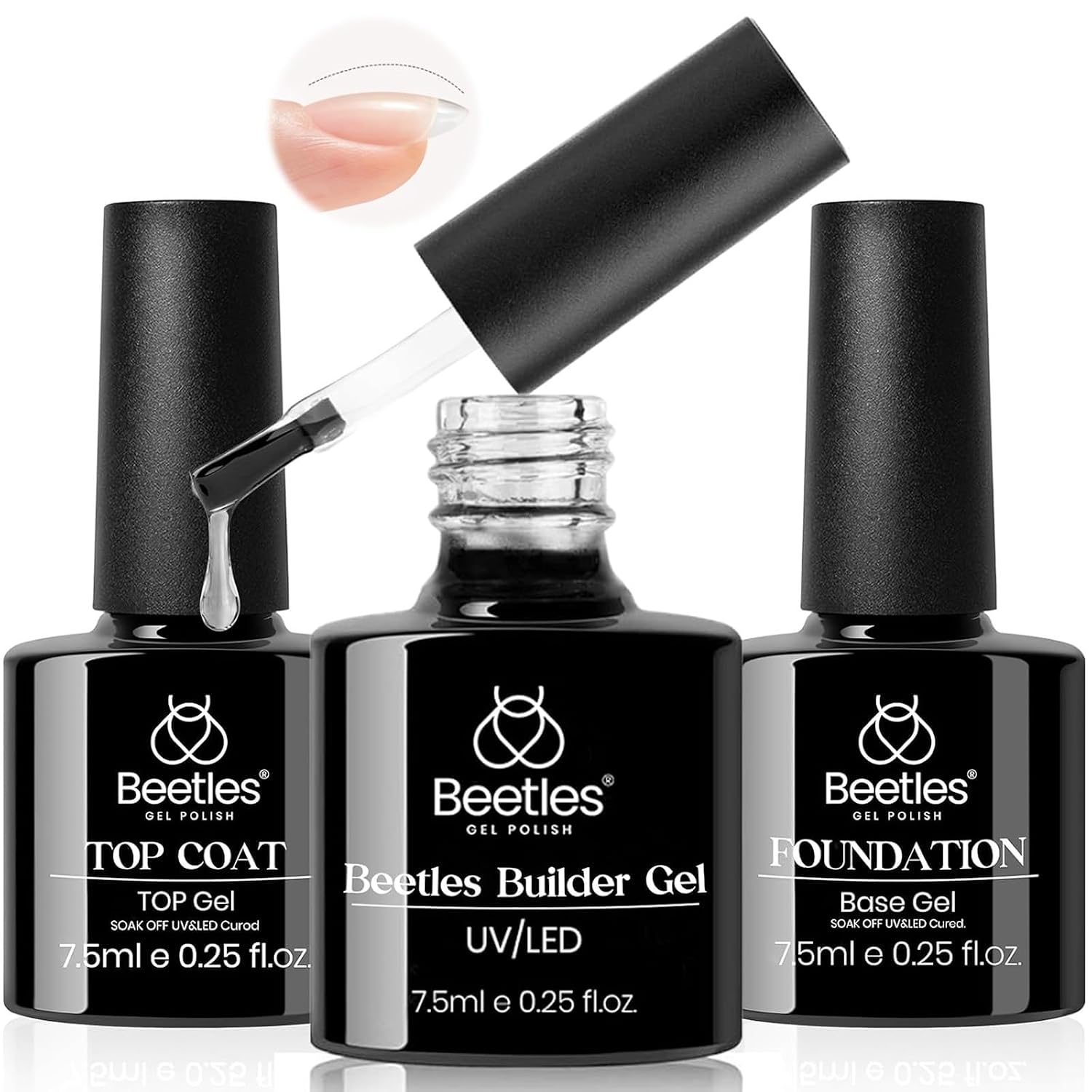 Beetles Builder Gel & Base and Top Coat, 3Pcs 7.5ml | Builer Gel for Setting Shine Finish and Long Lasting, Soak Off