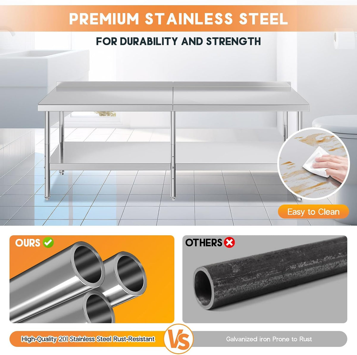 96 x 30-Inch Stainless Steel Prep Table with Backsplash