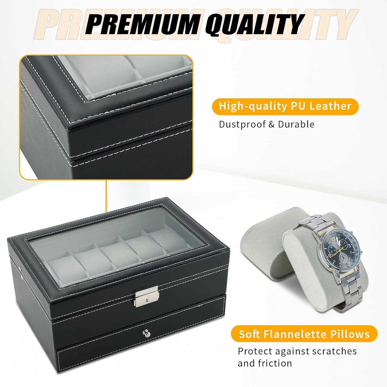 12 Slots Watch Case with Lockable Watch Jewelry Box for Women Men | Jewelry Display Case, Leather Watch Organizer