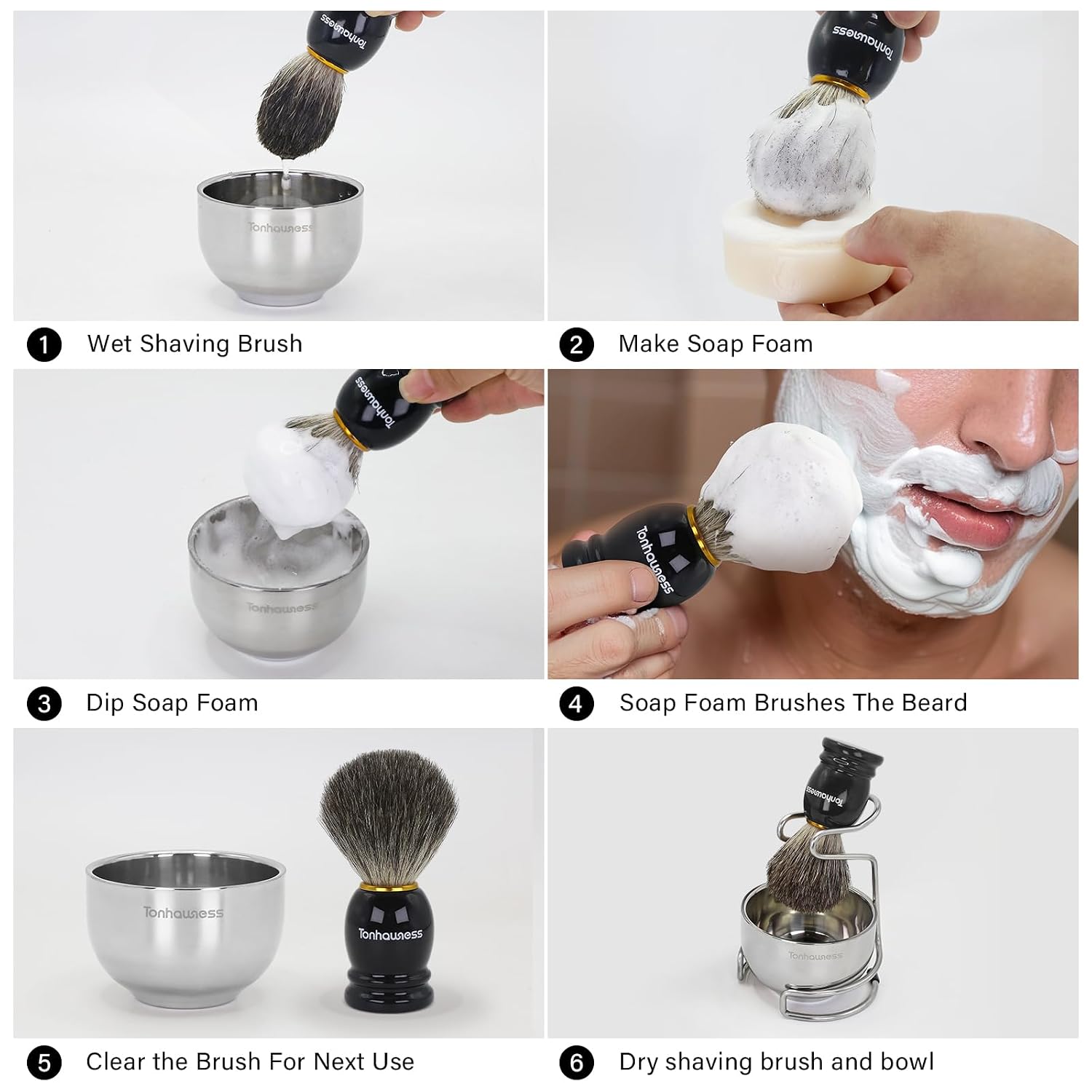 Shaving Brush Kit for Men, 4 in 1 Shaving Brushes Set Includes Badger Hair Shave Brush, Stainless Steel Shaving
