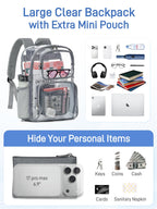 17" Clear Backpack for School, Large Clear Bookbag with Accessories