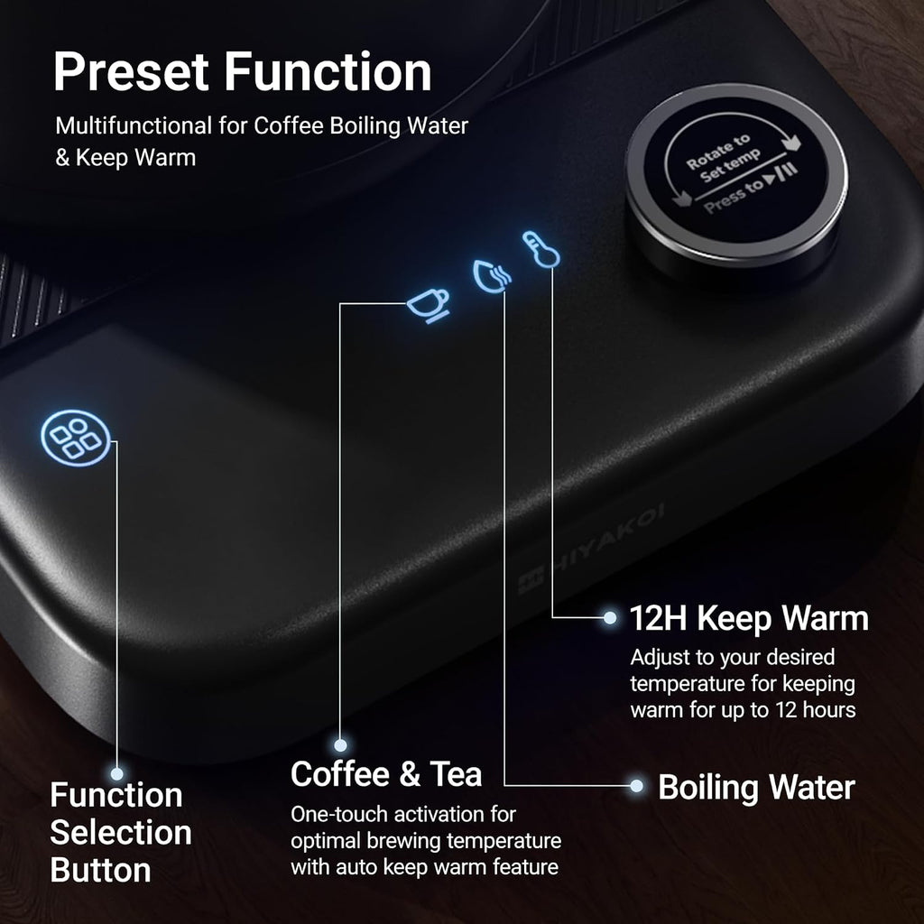 Gooseneck Electric Kettle HIYAKOI with ±1℉ Temperature Control, Pour Over Kettle for Coffee & Tea, 1200W Rapid