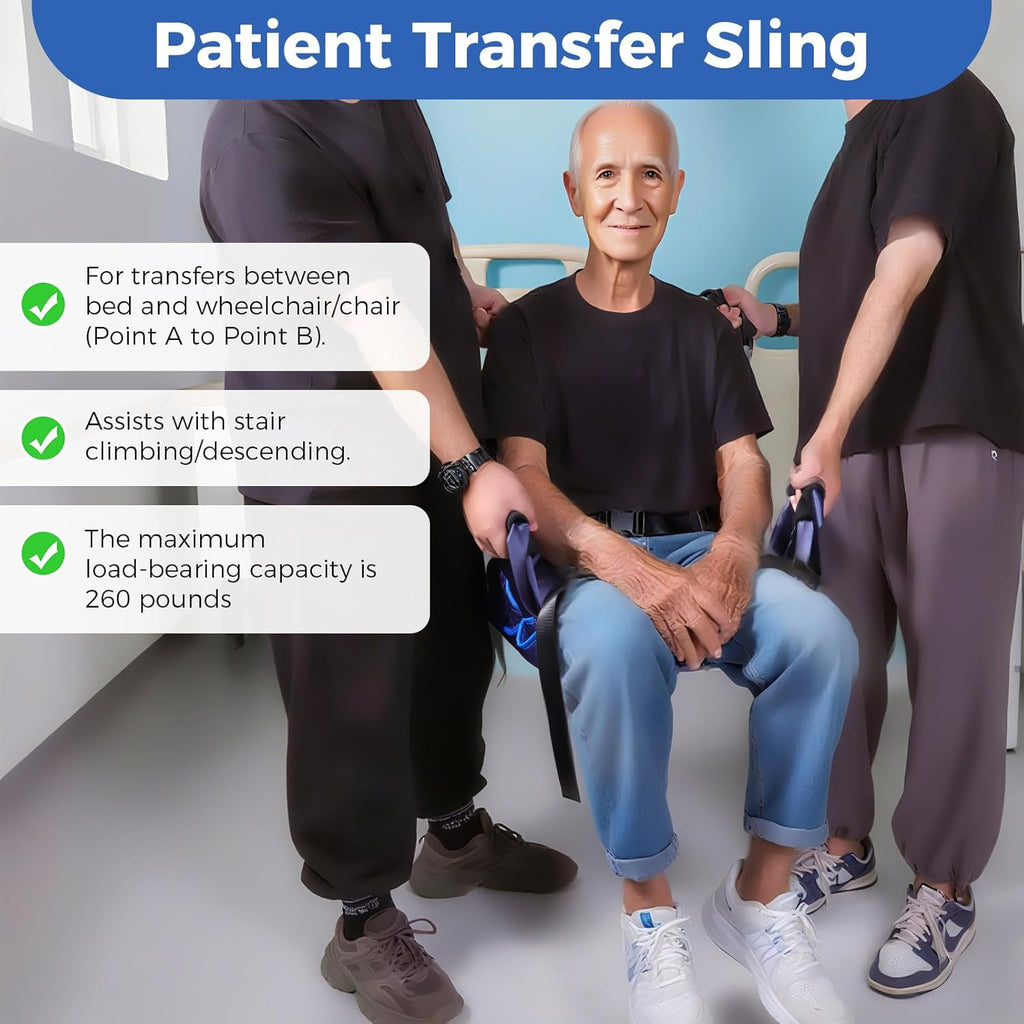 Heavy - Duty Wheelchair Transfer Pad - 260 LBS Capacity, 8 Sponge Handles, Oxford Fabric - Patient Lift Transfer Mat