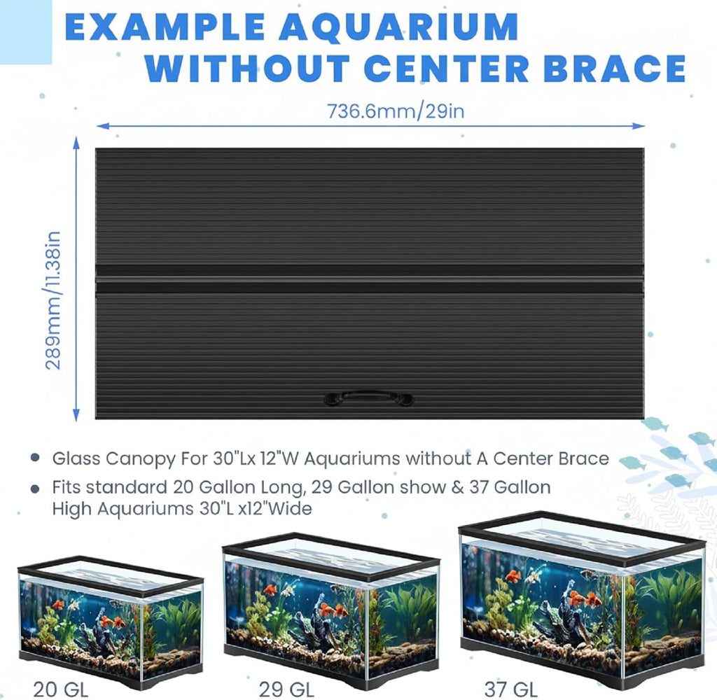 Aquarium Lids Polycarbonate Greenhouse Panels Canopy with LED Light 29 x 11.38 x 0.12 Inch for 20/29/37 Gallon