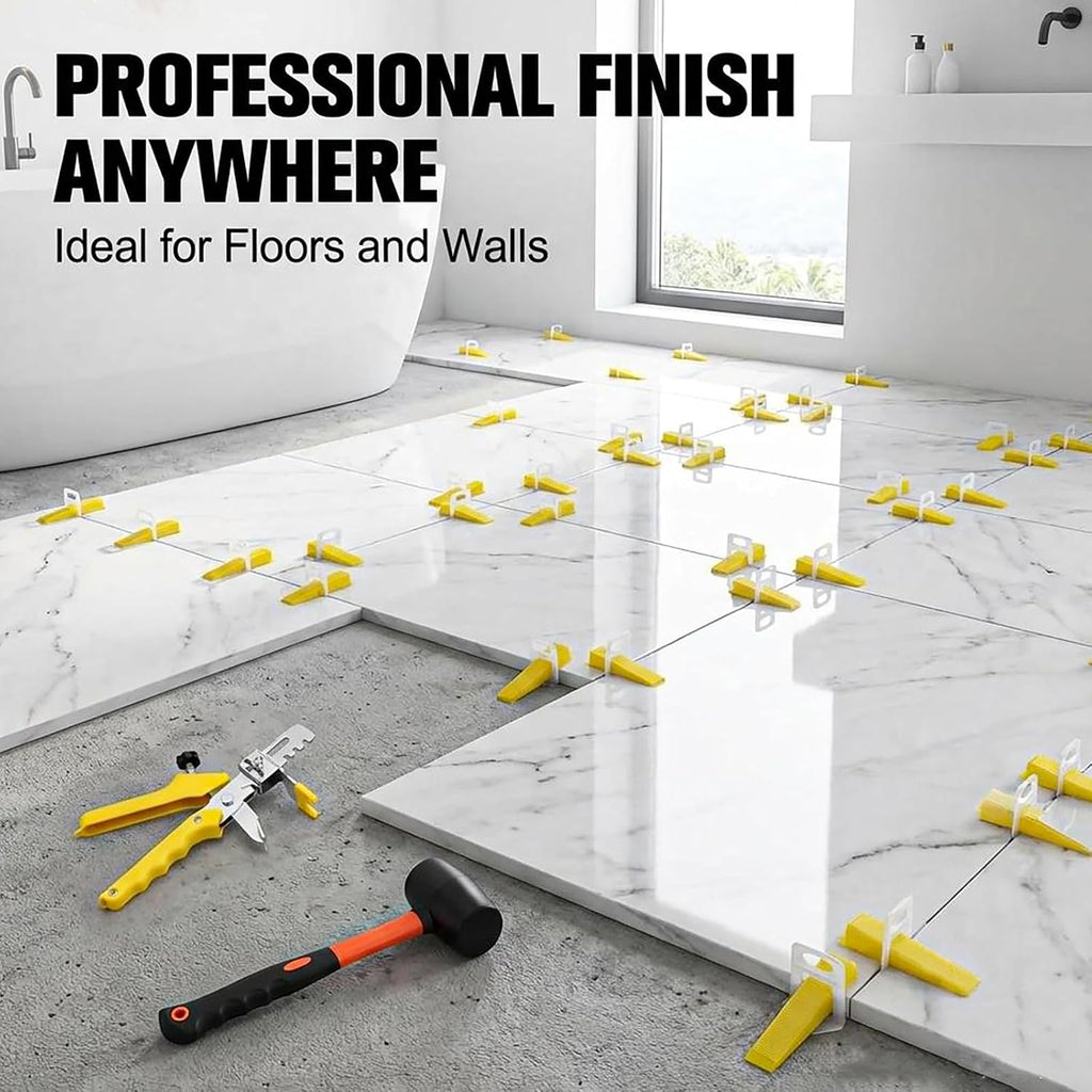 Tile Leveling System with Tile Pliers and Hammer, 600 Piece Tile Spacers 1/8 Inch Tile Clips and 200 Piece Reusable