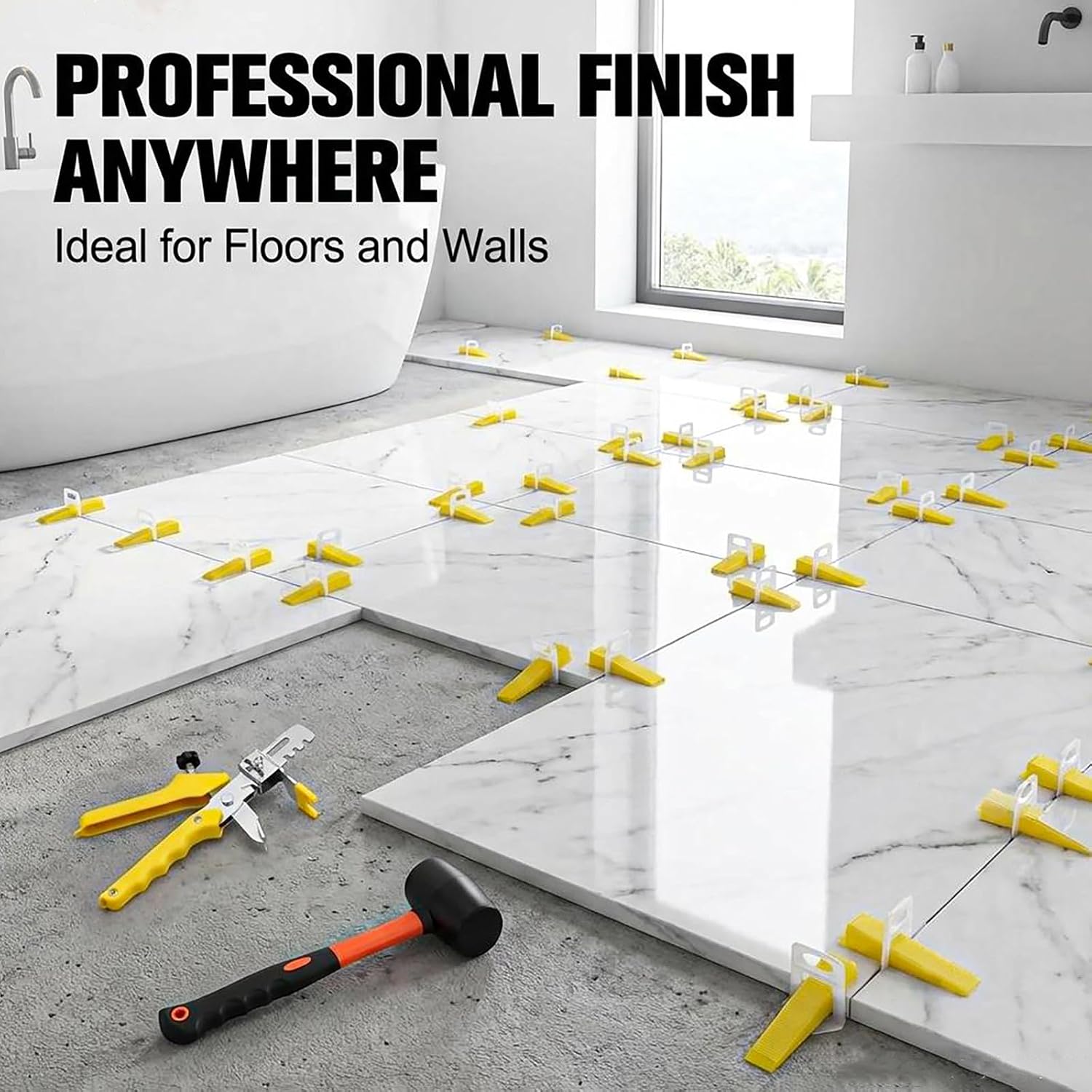 Tile Leveling System with Tile Pliers and Hammer, 600 Piece Tile Spacers 1/8 Inch Tile Clips and 200 Piece Reusable