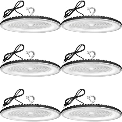 6 Pack 300W UFO Led High Bay Light,120VAC,5000K Daylight Commercial Bay Lighting,IP66 Waterproof,45050LM,1300W MH/HPS