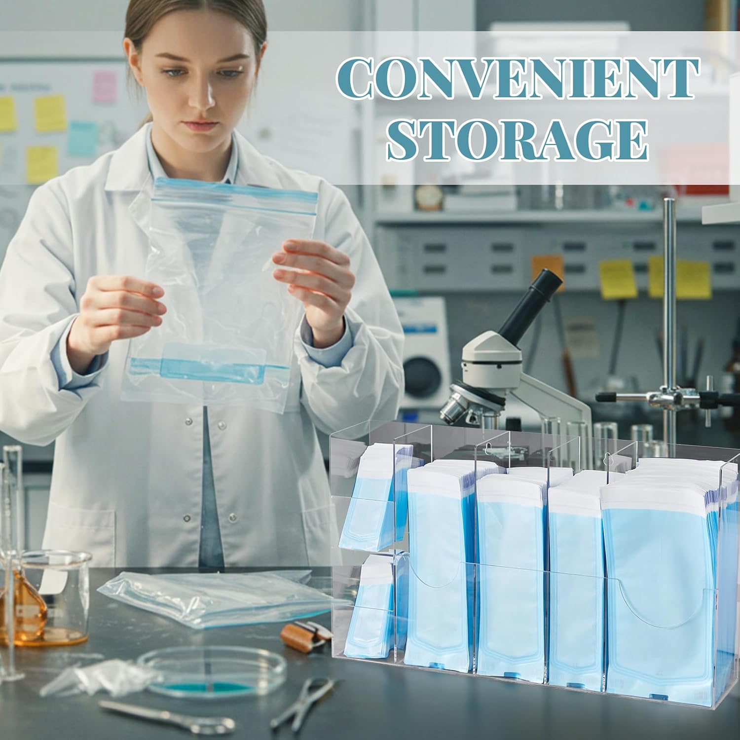 Clear Acrylic Sterilization Pouches Dispenser Rack Organizer Multi-Sized 6 Divided Stations Wall Mount Holder for All