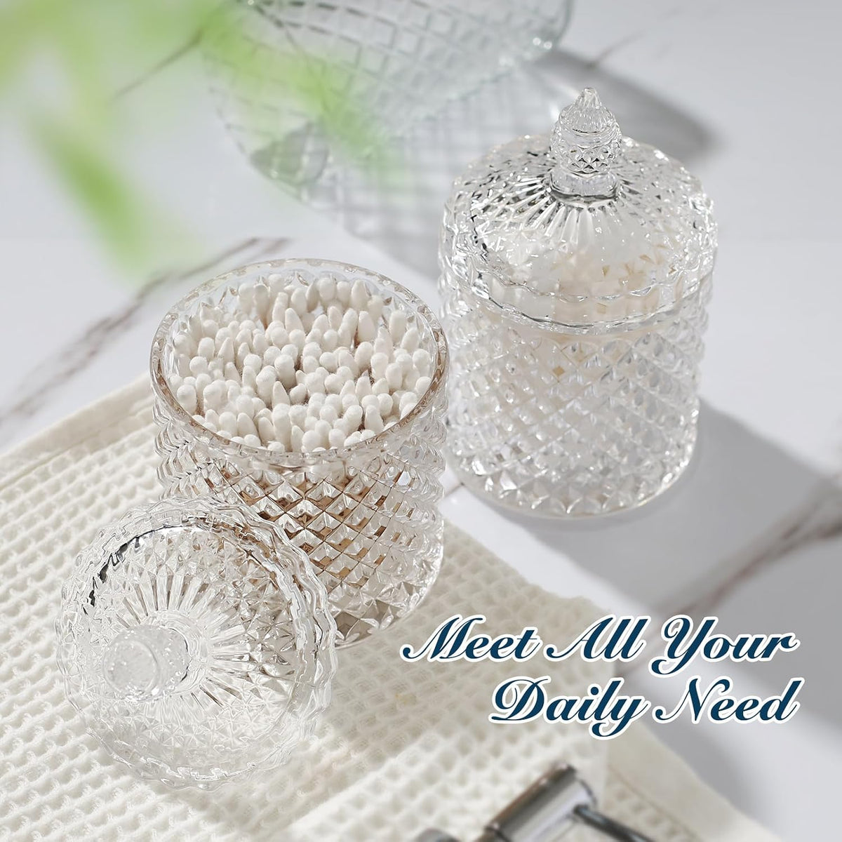 Bathroom Accessories Set, 4 Pack Clear Glass Bath Accessory Sets Complete, Diamond Soap Dispenser and Toothbrush