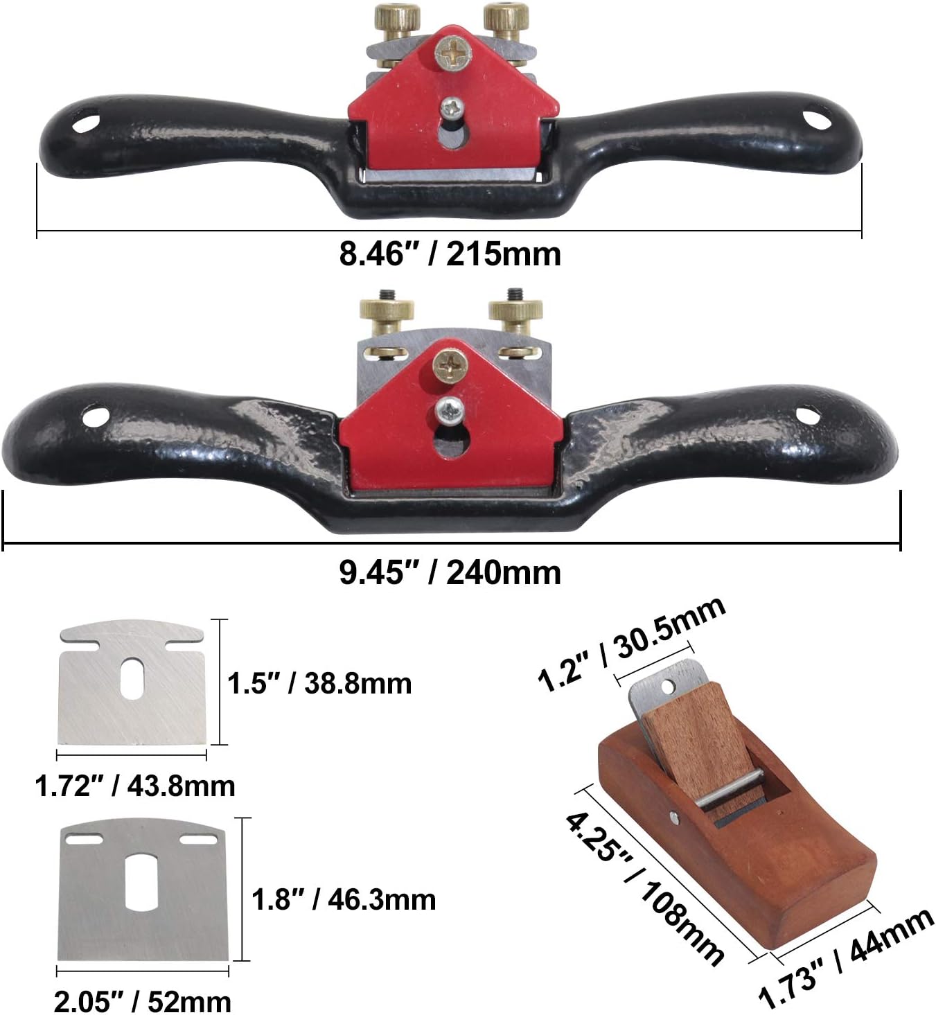 9"/10" Adjustable Flat Spokeshave Set with 6pcs Metal Blades & 1pc Plane | Portable Woodworking Planes, Ergonomic