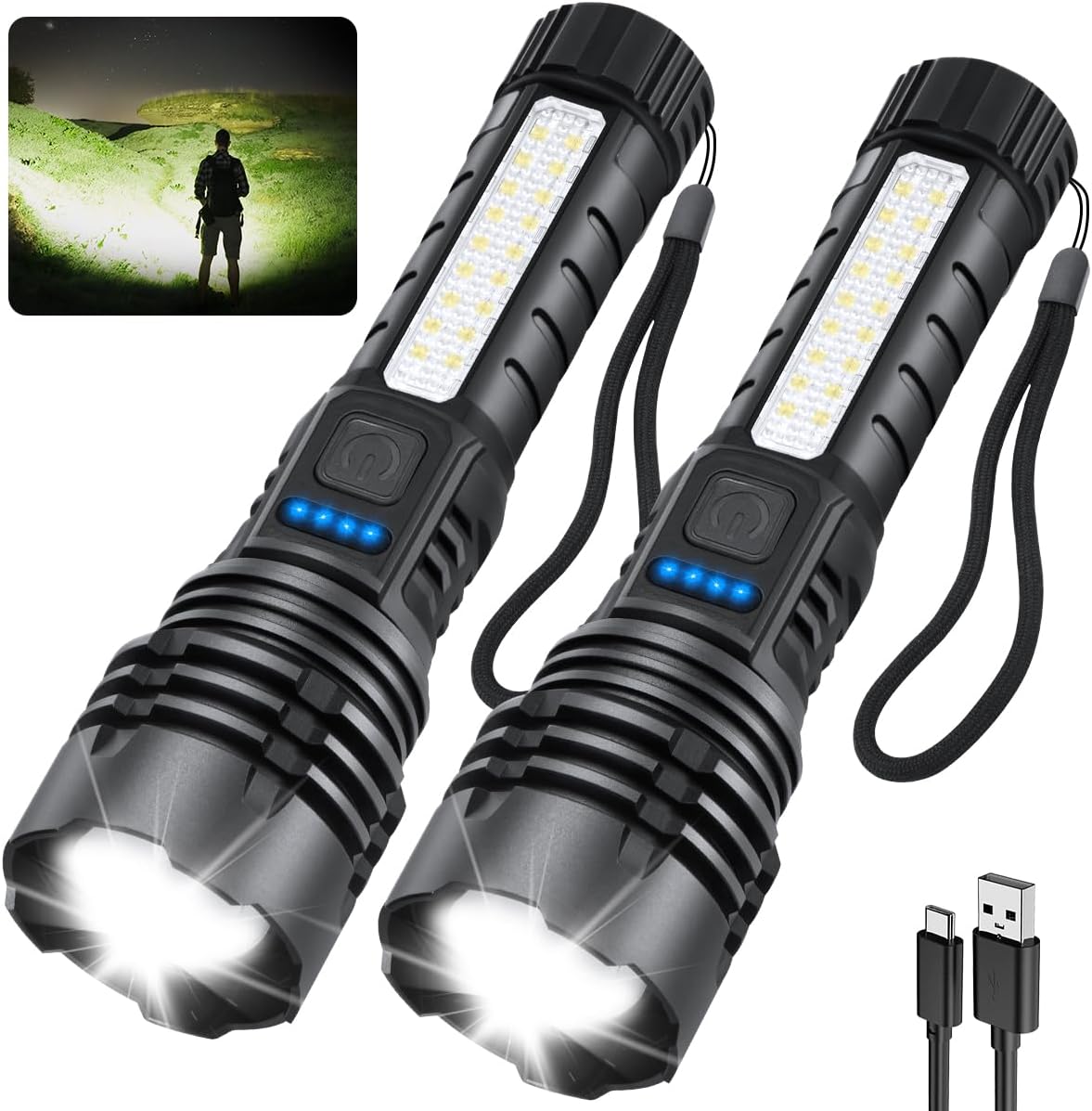 Rechargeable Flashlights High Lumens, 7Mode Super Bright Flashlight Powerful, Adjustable Tactical Flash Light, Gifts
