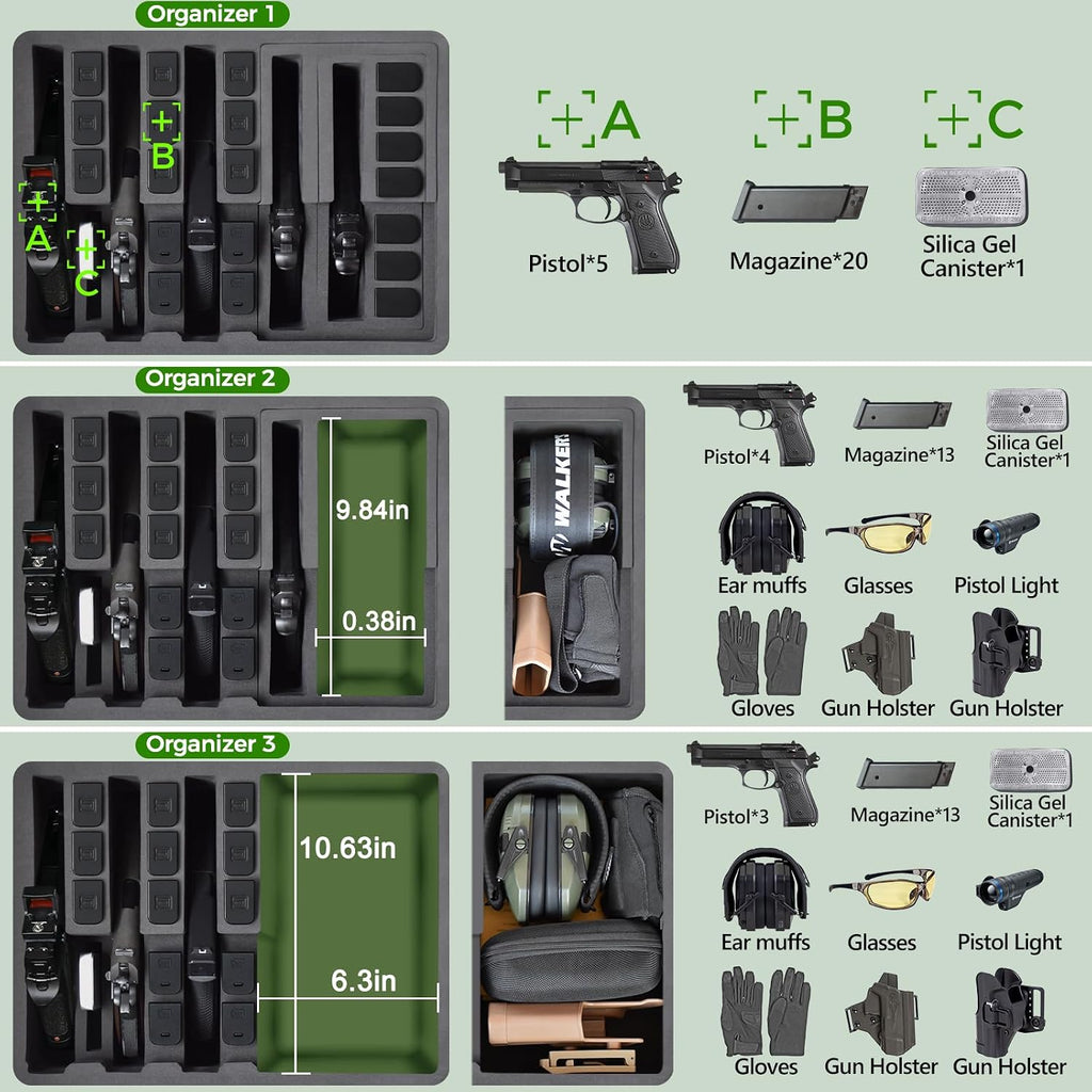Pistol Gun Case for Multiple Handguns – TSA Approved Travel Pistol Case with 2 TSA Locks, Pre-cut Heavy Duty