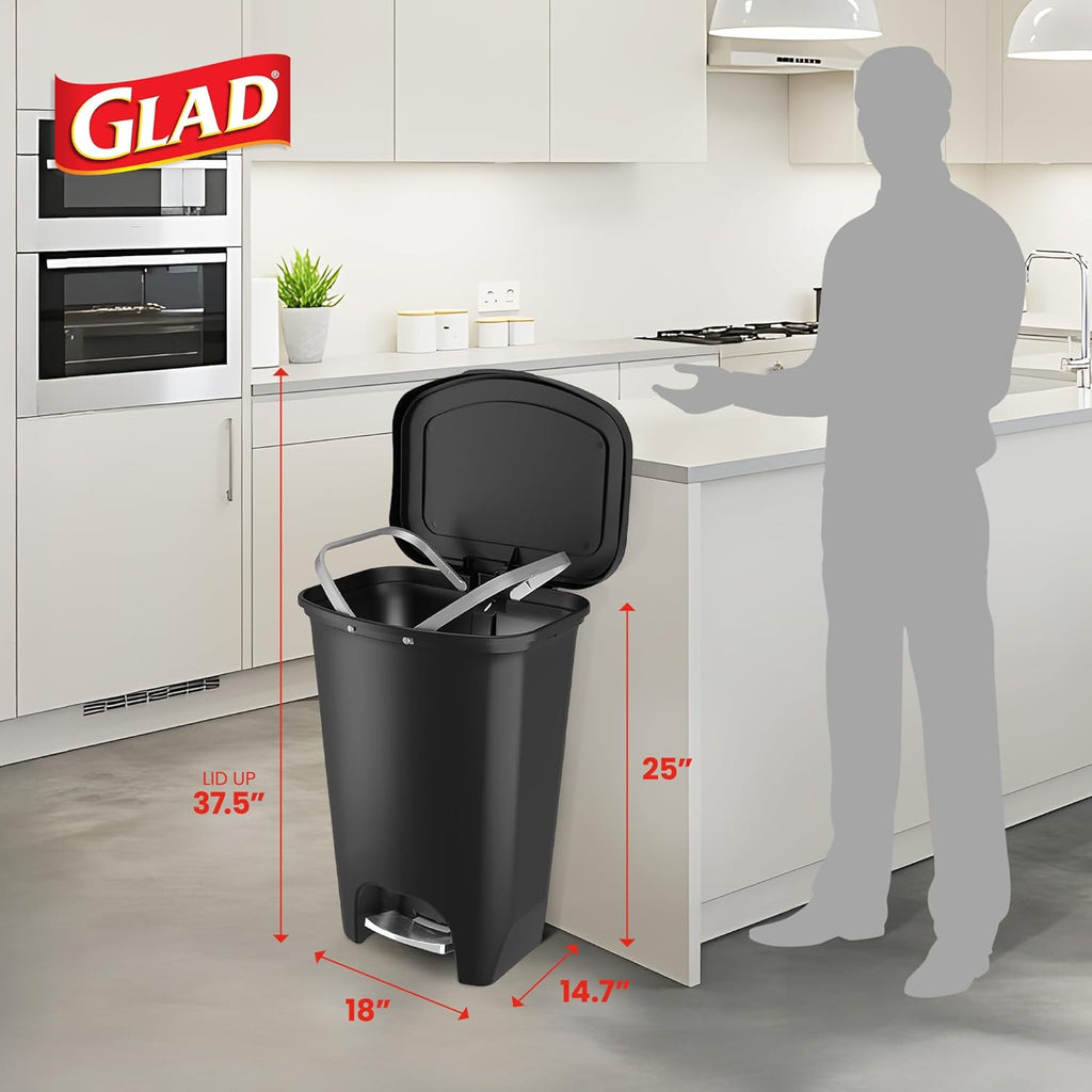 Premium Trash Can with Clorox Odor Protection, 13 Gallon, Black | Plastic Kitchen Waste Bin | Hands Free with