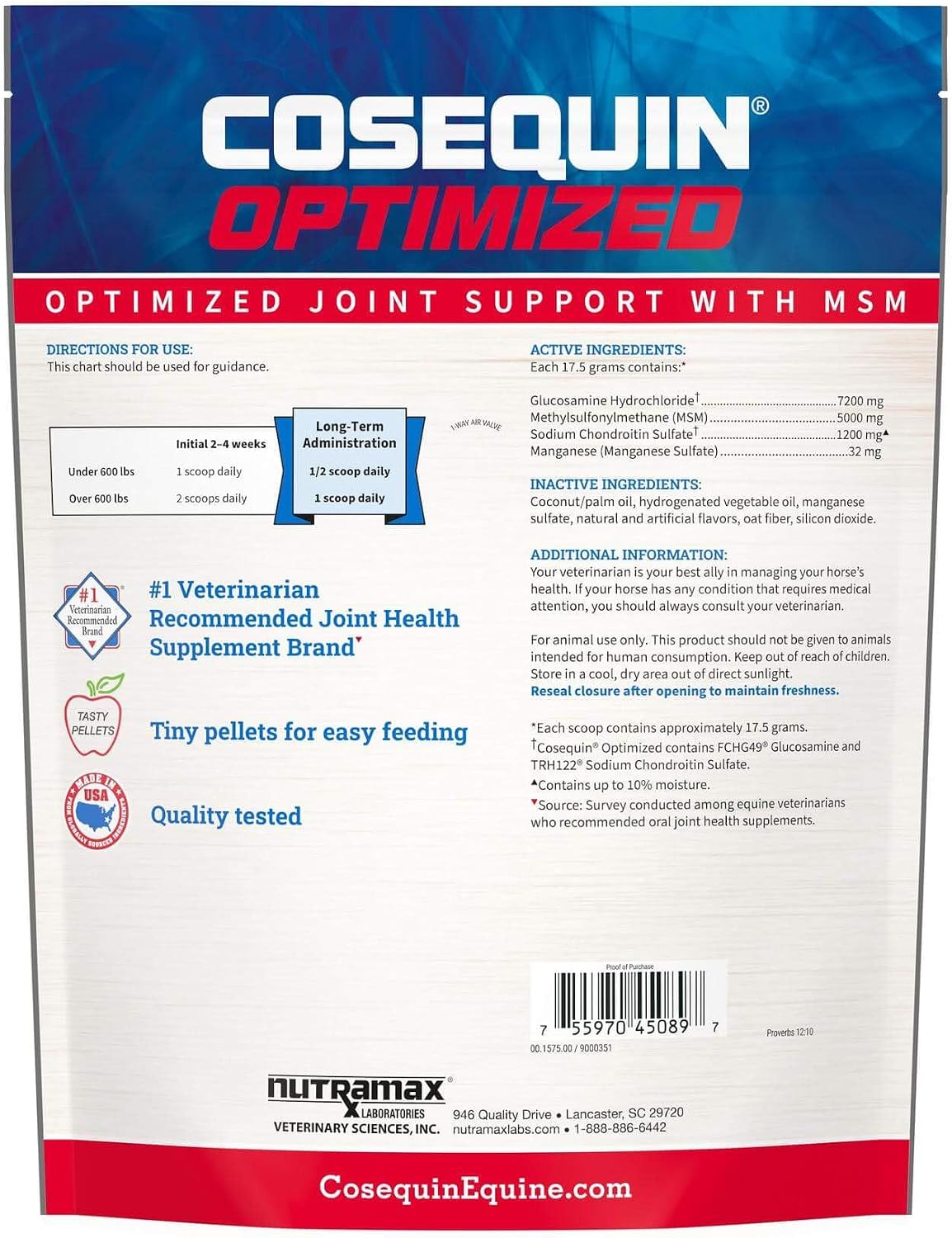 Nutramax Cosequin Optimized Horse Joint Health Supplement, Pellets, 1400g